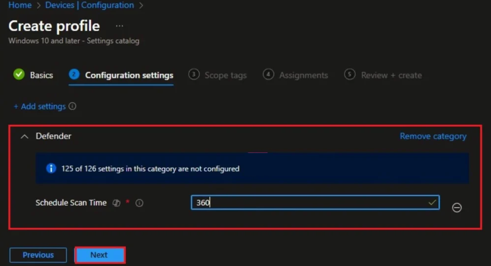 Scope tags and assignments for the Schedule Scan Time profile